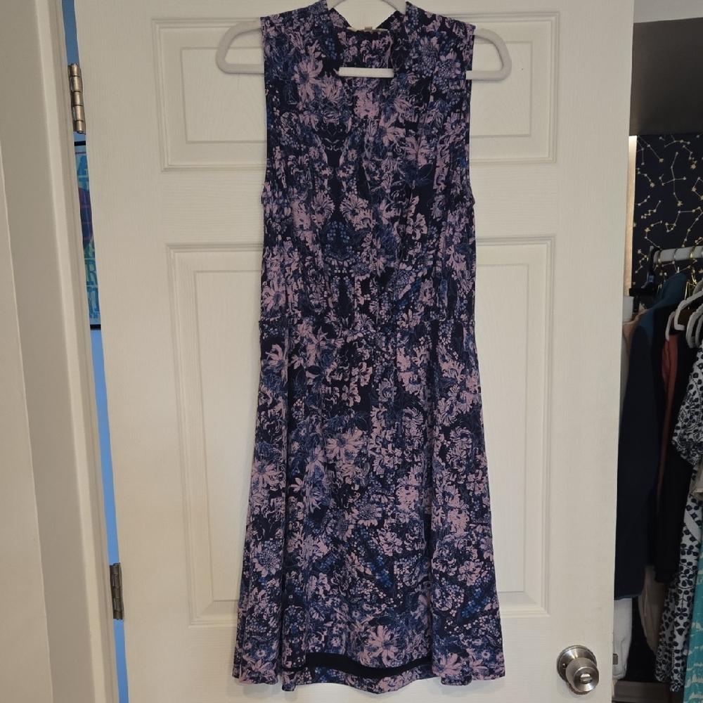 Rebecca Taylor Silk Sleeveless Floral A-Line Dress in Navy and Lavender Size 8